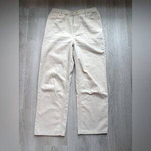 OAK + FORT | Cropped Length Wide Leg Jeans Cream M